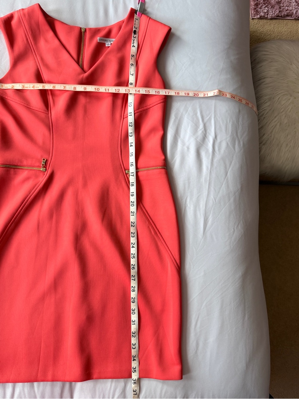 Sandra Darren Coral Midi Sheath Dress with Gold Zippers - Picture 6 of 6